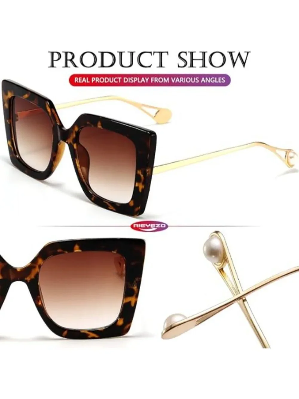 Women's Oversized Sunglasses Retro Square Frame Sun Glasses Shades Leopard Brown